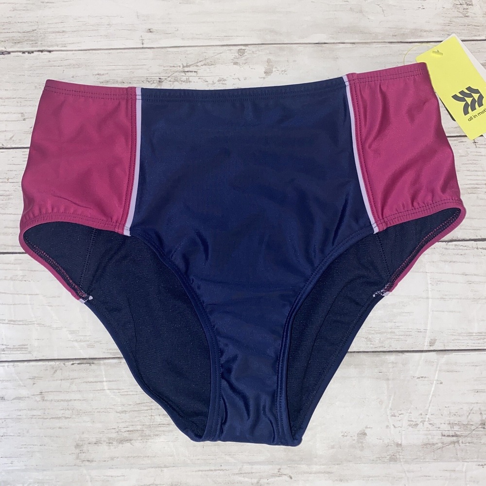 All In Motion Bikini Bottom Womens Small Blue Pink Navy Swim Med‎ Coverage NEW S
